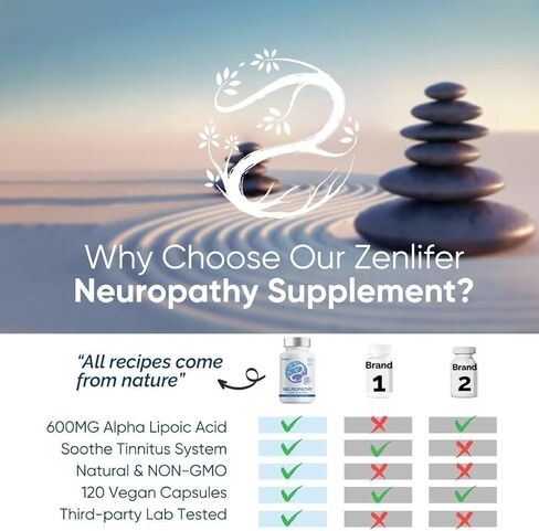 120 كبسولة من Zenlifer لتخفيف آلام الاعتلال العصبي وصحة الأعصاب، مزيج غذائي مع 600 مجم من حمض ألفا ليبويك-بنفوتيامين، محيطي، أصابع اليد والساقين، أفضل فيتامينات متجددة طبيعية ذات قوة قصوى in Kuwait