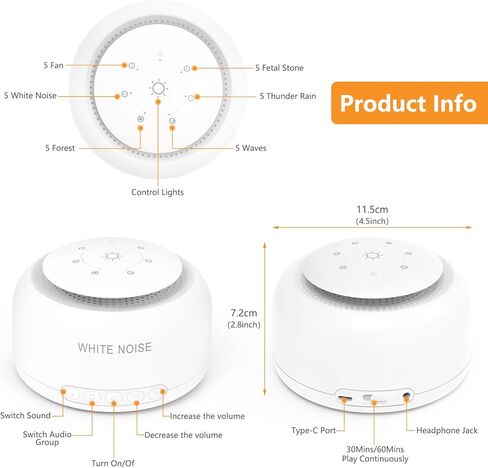 جهاز ضوضاء أبيض من Uyled مع 30 صوتًا مهدئًا و3 وظائف ذاكرة مؤقت وإضاءة ليلية دافئة آلة ضوضاء محمولة للبالغين/الأطفال/نوم الأطفال، والاسترخاء in Kuwait
