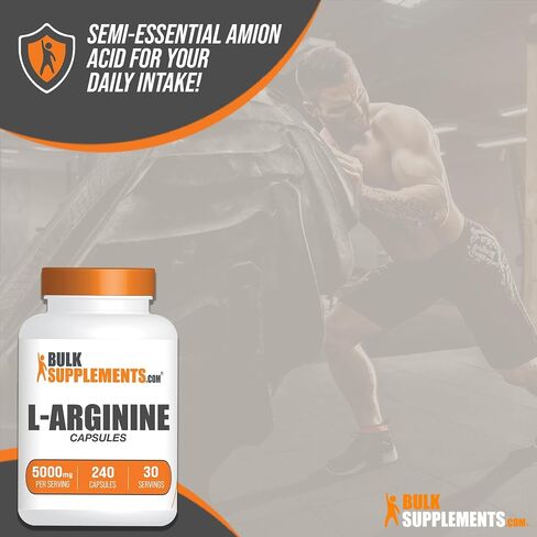 BULKSUPPLEMENTS.COM L-Arginine 5000mg Capsules - Arginine Supplement, Nitric Oxide Supplement, L Arginine Capsules - Nitric Oxide Pills, Gluten Free - 8 Capsules per Serving, 240 Capsules in Saudi Arabia