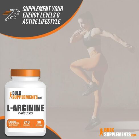 BULKSUPPLEMENTS.COM L-Arginine 5000mg Capsules - Arginine Supplement, Nitric Oxide Supplement, L Arginine Capsules - Nitric Oxide Pills, Gluten Free - 8 Capsules per Serving, 240 Capsules in Saudi Arabia