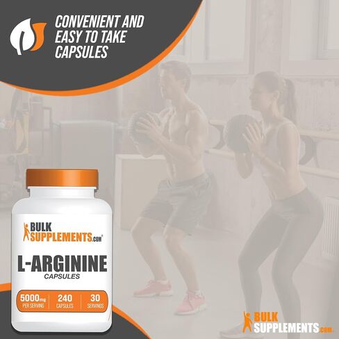 BULKSUPPLEMENTS.COM L-Arginine 5000mg Capsules - Arginine Supplement, Nitric Oxide Supplement, L Arginine Capsules - Nitric Oxide Pills, Gluten Free - 8 Capsules per Serving, 240 Capsules in Saudi Arabia