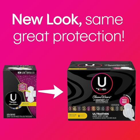 U by Kotex CleanWear Ultra Thin Feminine Pads with Wings, Regular Absorbency, 32 Count in Saudi Arabia