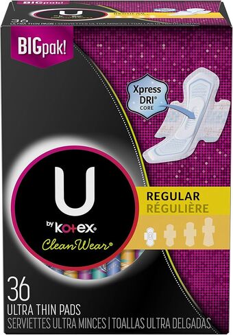 U by Kotex CleanWear Ultra Thin Feminine Pads with Wings, Regular Absorbency, 32 Count in Saudi Arabia