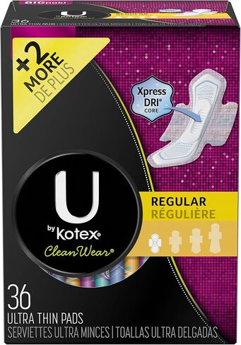 U by Kotex CleanWear Ultra Thin Feminine Pads with Wings, Regular Absorbency, 32 Count in Saudi Arabia