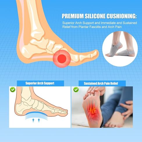 أوليفيا صامويل أكمام دعم قوس القدم، وسادة جل من الداخل للنساء والرجال، شريط دعم أخمصي قابل للتعديل، أغطية دعم قوس قابلة للتنفس للأقدام المسطحة العالية والقوس الساقط (قطعتان) in Kuwait