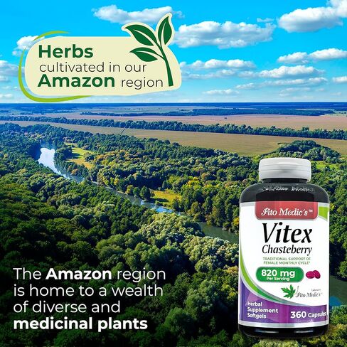 مختبر FITO MEDIC'S - مكمل Vitex للنساء - التوت - دعم انقطاع الطمث - 820 مجم لكل وجبة، 360 كبسولة هلامية - امتصاص عالي للغاية. in Kuwait