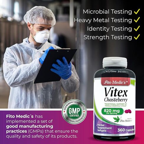 مختبر FITO MEDIC'S - مكمل Vitex للنساء - التوت - دعم انقطاع الطمث - 820 مجم لكل وجبة، 360 كبسولة هلامية - امتصاص عالي للغاية. in Kuwait