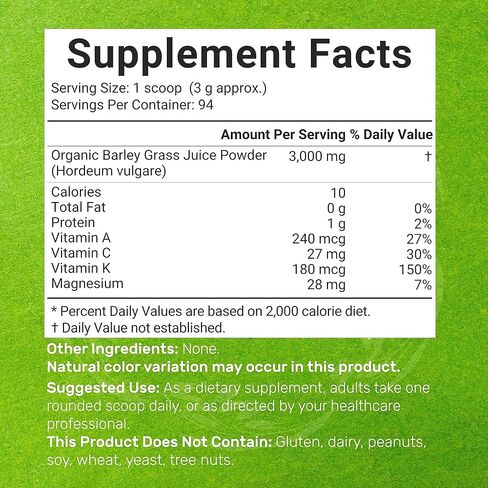 مكمل الصفقة، مسحوق عصير عشب الشعير العضوي الذي ينمو بشكل مستدام في الولايات المتحدة، 10 أونصة - مصدر خام معصور على البارد - معزز للأطعمة الخضراء الفائقة - يحتفظ بالفيتامينات والمعادن ومضادات الأكسدة والكلوروفيل - غير معدل وراثيًا in Kuwait
