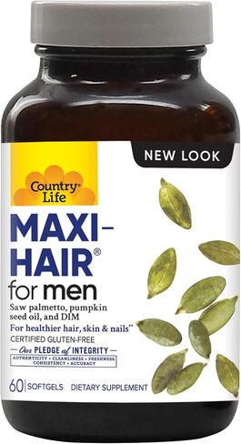 Country Life Maxi-Hair للرجال مع Saw Palmetto، DIM والبيوتين، دعم الشعر، 60 كبسولة هلامية، معتمدة بأنها خالية من الغلوتين in Saudi Arabia
