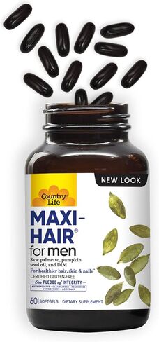Country Life Maxi-Hair للرجال مع Saw Palmetto، DIM والبيوتين، دعم الشعر، 60 كبسولة هلامية، معتمدة بأنها خالية من الغلوتين in Saudi Arabia