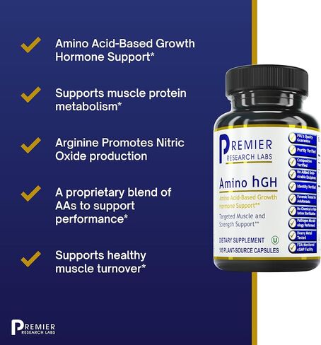 Premier Research Labs Amino HGH - Essential Amino Acids Formula - for Lean Muscle Support - with Arginine, Lysine, Ornithine, Alpha-Ketoglutarate - 105 Plant-Source Capsules in Saudi Arabia