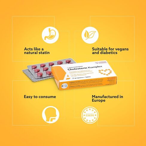 DOCTORSMED Cholesterin Komplex | 30 Vegan Tablets | Supplement to Maintain Cholesterol Levels | Red Yeast Rice Extract with Monacolin K | Gluten-Free, Lactose-Free | Manufactured in Europe in Saudi Arabia
