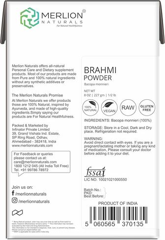 Brahmi Leaves Powder by Merlion Naturals | Bacopa monnieri | 100% Pure and Natural (8 OZ) in Kuwait
