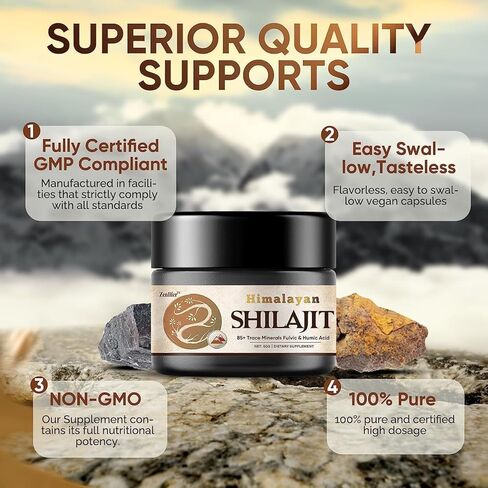 شيلاجيت راتنج شيلاجيت العضوي النقي في الهيمالايا، راتنج شيلاجيت عضوي طبيعي فعال مع 85+ من المعادن النزرة وحمض الفولفيك للطاقة ودعم المناعة in Kuwait