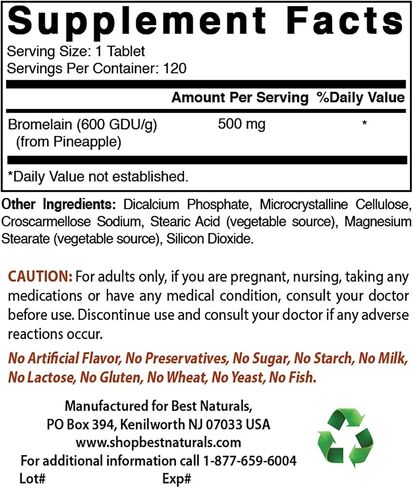 Best Naturals Bromelain 500mg 120 Tablets (120 Count (Pack of 3)) in Saudi Arabia