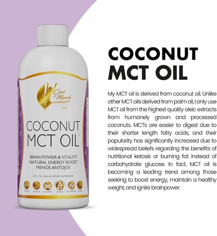التحكم في شهية زيت MCT للصيام المتقطع - يساعد التمثيل الغذائي على قوة الدماغ وحيويته، وتعزيز الطاقة الطبيعية - خالي من: الغلوتين ومنتجات الألبان وفول الصويا والنباتيين والباليو والكيتو - 32 أونصة سائلة مصنوعة من جوز الهند in Kuwait