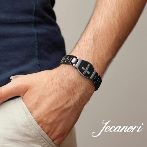 Jecanori Magnetic Bracelets for Men,Titanium Steel Bracelet for Men with Magnets,Adjustable Length with Sizing Tool,Magnetic Field Therapy(Silver) in Saudi Arabia