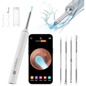 Ear Wax Removal, Ear Cleaner with HD Ear Camera, Wireless Ear Otoscope Earwax Remover Kit with 4 Ear Pick & 6 LED Lights, Ear Cleaning Tool for iOS & Android, White