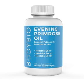 BodyBio Evening Primrose Oil - Natural Gamma Linolenic Acid for Healthy Skin & Hormone Balance - Non-GMO, Cold Pressed, 180 softgels in Kuwait