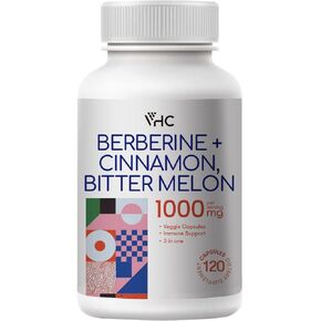Berberine Supplement 1000mg with Ceylon Cinnamon, Bitter Melon, 3 in 1 Triple Action Formula Berberine HCL Supplements, for Immune, Cardiovascular, Gastrointestinal, 120 Veggie Capsules, Made in USA in Kuwait