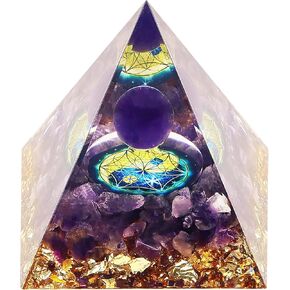MXiiXM Handmade Orgone Pyramid for Positive Energy, Amethyst Crystal Sphere Pyramid, Protection Crystals Energy Generator for Stress Reduce Healing Meditation Attract Wealth Lucky (Amethyst Galaxy)