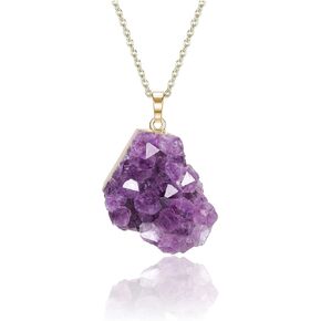 Jovivi Natural Amethyst Cluster Crystal Necklace for Women Men,Irregular Raw Rough Amethyst Quartz Stone Pendant Necklace Jewelry for Spiritual Reiki Healing,Beauty, Love and Positive Energy