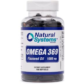 Omega 369 1000 mg 60 Softgels by Natural Systems - Triple Omega 3-6-9 Flax Seed Oil Supplements - Flax Seed Oil Omega with Essential Fatty Acids | Support Heart and Circulatory Health *.