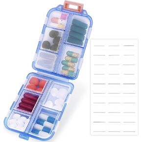 1 Pack Travel Pill Organizer with Lables, Cute Small 10 Grid Compartments Pocket Pharmacy for Purse Vitamin Fish Oil Pill Box - Portable Mini Daily Weekly 7 Day Medication Organizer (Brown) in Saudi Arabia