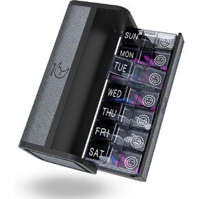 VGUOORG Pill Organizer 7 Day，Daily Am Pm Pills Box，Weekly Travel Medicine Container Case，Portable Leather Vitamins Private Planner Holder，Cute and Compact Supplements Sorter Holder (Silver Gray) in Saudi Arabia