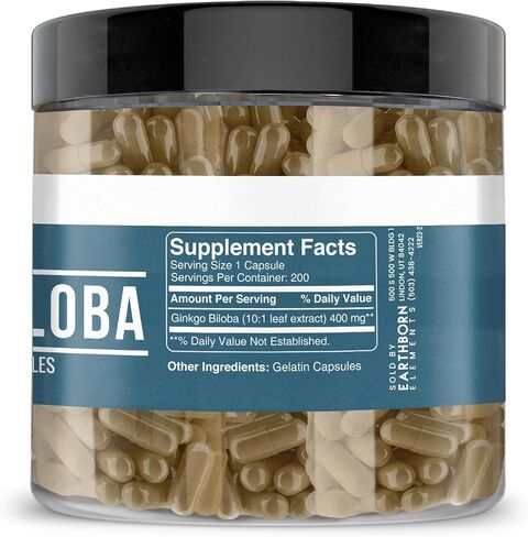 Earthborn Elements Ginkgo Biloba 200 Capsules, Pure & Undiluted, No Additives in Saudi Arabia