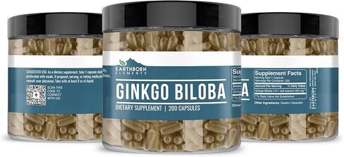 Earthborn Elements Ginkgo Biloba 200 Capsules, Pure & Undiluted, No Additives in Saudi Arabia