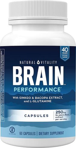 أداء الدماغ الطبيعي والحيوي، مع مستخلص الجنكة والباكوبا، وإل-جلوتامين، ونبتة سانت جونز؛ يساعد على دعم الإدراك والانتباه والذاكرة العاملة؛ خالي من الغلوتين؛ 60 كبسولة مرة واحدة يوميًا* in Kuwait