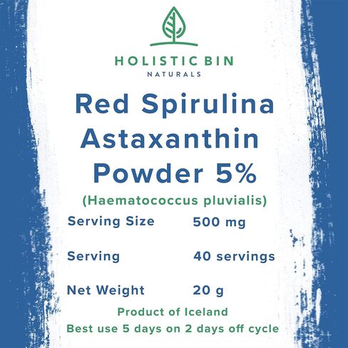 Holistic Bin Organic Astaxanthin Powder | Powerful Natural Antioxidant Supplement for Smoothies and Capsules | Whole Haematococcus Pluvialis Algae Supplement (20 Grams) in Kuwait