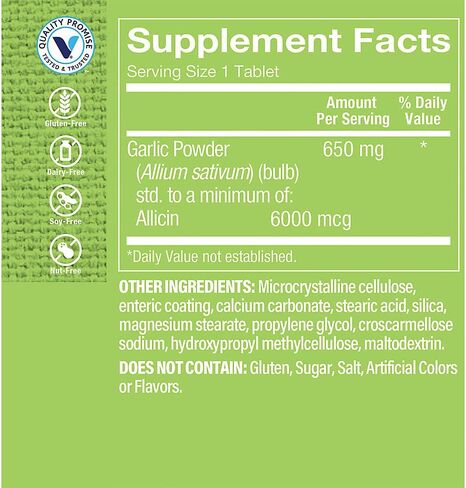 The Vitamin Shoppe Allicin 6000mcg Garlic, 650mg,Promotes Healthy Cholesterol and Overall Hearth Health, Take Once Daily (100 Tablets) in Saudi Arabia