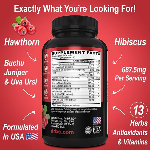 دكتور. مكمل دعم BO Blood BP - الثوم العشبي الصحي ومكملات الكركديه الطبيعية، تركيبة الفيتامينات والأعشاب الصحية - حبوب الزعرور، مزيج فيتامينات القلب، كبسولات مكملات التدفق للنساء والرجال in Kuwait