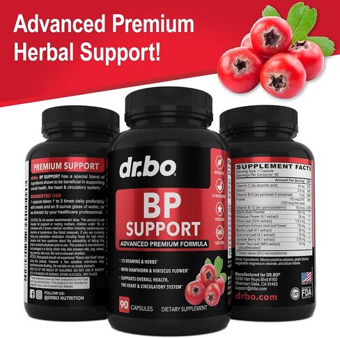 دكتور. مكمل دعم BO Blood BP - الثوم العشبي الصحي ومكملات الكركديه الطبيعية، تركيبة الفيتامينات والأعشاب الصحية - حبوب الزعرور، مزيج فيتامينات القلب، كبسولات مكملات التدفق للنساء والرجال in Kuwait