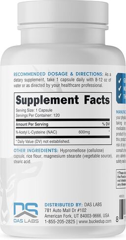 مكمل NAC (N-Acetyl Cysteine) 600 مجم لكل جرعة، أساسيات (120 وجبة، 120 كبسولة) in Kuwait