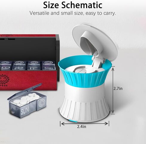 TALVOLC M Pill Cutter and Splitter for Small or Large Pills - [3 in 1] - Tablets Crusher Grinder - Pills Cutter with Small Pill Box Organizer, Portable Travel Sized- Multifunction in Kuwait