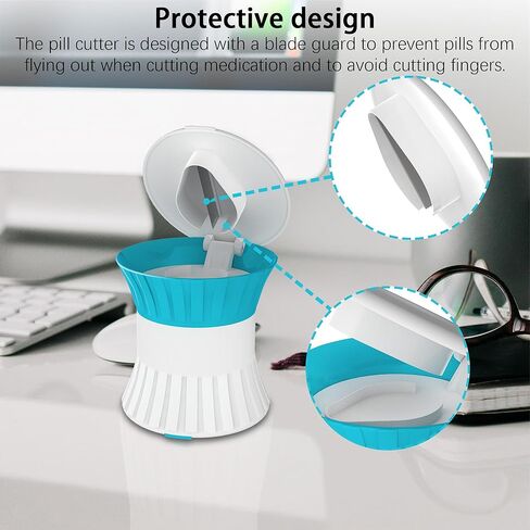 TALVOLC M Pill Cutter and Splitter for Small or Large Pills - [3 in 1] - Tablets Crusher Grinder - Pills Cutter with Small Pill Box Organizer, Portable Travel Sized- Multifunction in Kuwait