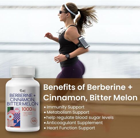 Berberine Supplement 1000mg with Ceylon Cinnamon, Bitter Melon, 3 in 1 Triple Action Formula Berberine HCL Supplements, for Immune, Cardiovascular, Gastrointestinal, 120 Veggie Capsules, Made in USA in Kuwait