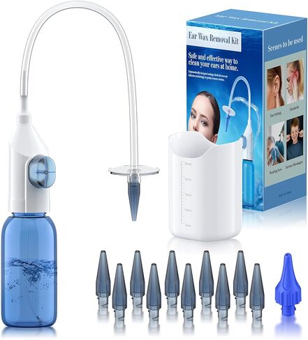 Ear Wax Removal, Manual Ear Irrigation Flushing System, Ear Wax Removal Tool, Safe and Effective Ear Cleaning Kit, Ear Cleaner - Includes Basin,10 Tips in Kuwait