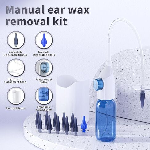 Ear Wax Removal, Manual Ear Irrigation Flushing System, Ear Wax Removal Tool, Safe and Effective Ear Cleaning Kit, Ear Cleaner - Includes Basin,10 Tips in Kuwait