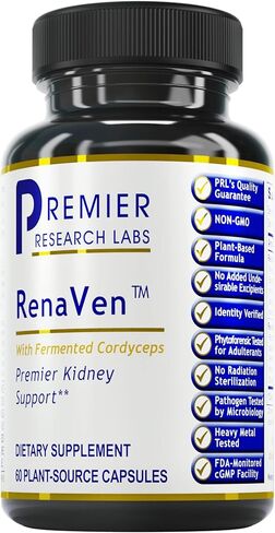 Premier Research Labs RenaVen - Premier Kidney Support - with Fermented Cordyceps - Kidney Health & Functions - Cranberry, Alfalfa, Hydrangea & Parsley - Vegan - 60 Plant-Source Capsules in Saudi Arabia