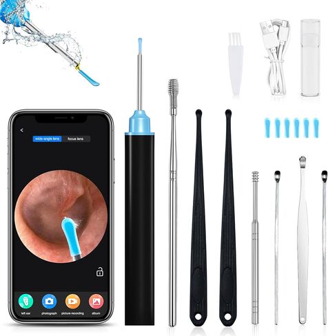 كاميرا مجموعة إزالة شمع الأذن من Thlevel، منظف الأذن البصري 1080 بكسل، مجموعة إزالة شمع الأذن المحدثة مع 6 مصابيح و7 قطع مجموعة أذن لأجهزة iPhone، وipad، وAndroid/الكبار، والأطفال، والحيوانات الأليفة. in Kuwait