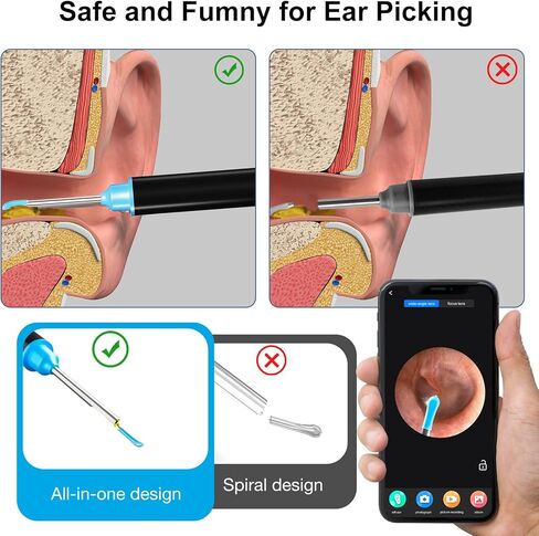كاميرا مجموعة إزالة شمع الأذن من Thlevel، منظف الأذن البصري 1080 بكسل، مجموعة إزالة شمع الأذن المحدثة مع 6 مصابيح و7 قطع مجموعة أذن لأجهزة iPhone، وipad، وAndroid/الكبار، والأطفال، والحيوانات الأليفة. in Kuwait