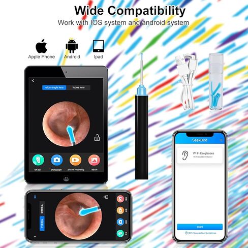 كاميرا مجموعة إزالة شمع الأذن من Thlevel، منظف الأذن البصري 1080 بكسل، مجموعة إزالة شمع الأذن المحدثة مع 6 مصابيح و7 قطع مجموعة أذن لأجهزة iPhone، وipad، وAndroid/الكبار، والأطفال، والحيوانات الأليفة. in Kuwait