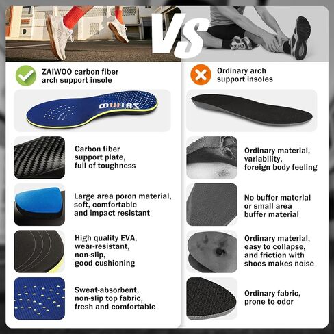 نعال داخلية من ألياف الكربون من ZAIWOO - دعم يزيد عن 280 رطلاً للقدم المسطحة، وتخفيف آلام التهاب اللفافة الأخمصية - حشوات دعم القوس، نعل داخلي لأحذية العمل للرجال والنساء - نعال للوقوف طوال اليوم in Kuwait