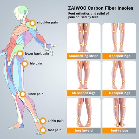 نعال داخلية من ألياف الكربون من ZAIWOO - دعم يزيد عن 280 رطلاً للقدم المسطحة، وتخفيف آلام التهاب اللفافة الأخمصية - حشوات دعم القوس، نعل داخلي لأحذية العمل للرجال والنساء - نعال للوقوف طوال اليوم in Kuwait