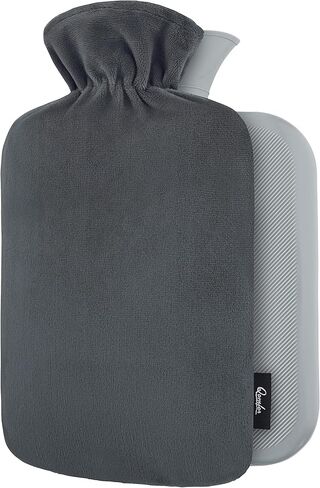 زجاجة ماء ساخن من قمفور مع غطاء من الصوف الناعم - مقاس كبير 1.8 لتر - كيس ماء ساخن كلاسيكي فاخر لتخفيف الآلام والتشنجات والليالي المريحة - جهاز تدفئة القدمين والسرير - وسادة تسخين المياه - هدية رائعة - أزرق داكن in Kuwait