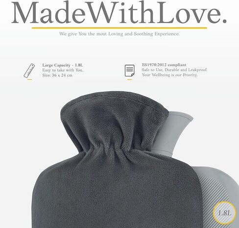 زجاجة ماء ساخن من قمفور مع غطاء من الصوف الناعم - مقاس كبير 1.8 لتر - كيس ماء ساخن كلاسيكي فاخر لتخفيف الآلام والتشنجات والليالي المريحة - جهاز تدفئة القدمين والسرير - وسادة تسخين المياه - هدية رائعة - أزرق داكن in Kuwait